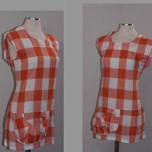 Katktus Orange White Plaid Cotton Dress